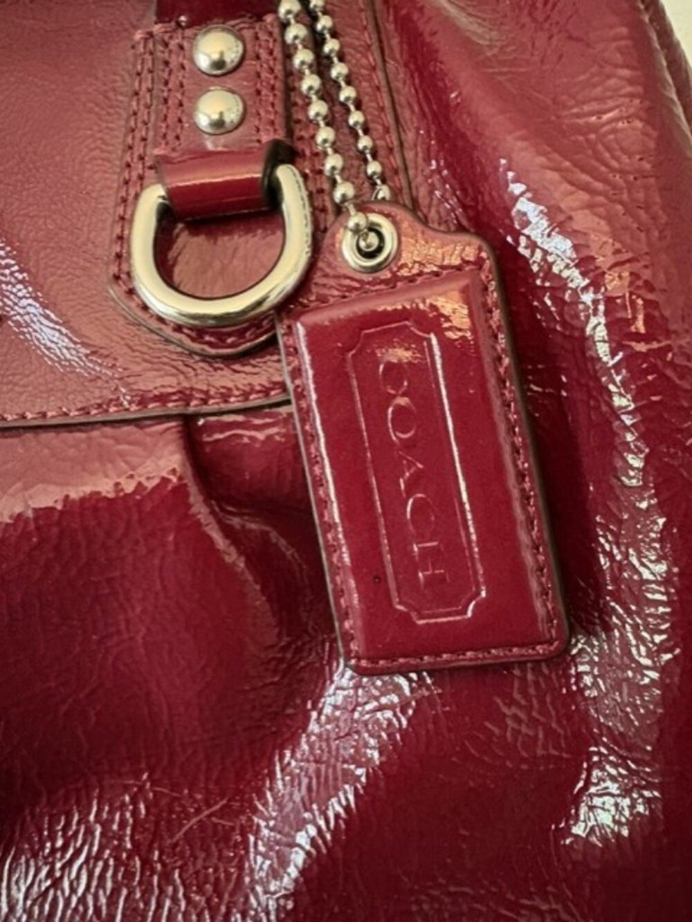 Coach Ashley Burgundy Red Patent Leather Satchel Handbag F15455 - Picture 9 of 16
